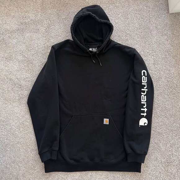 Carhartt K288 Loose Fit Black Hoodie with White Logo Down the Sleeve sz XL Tall